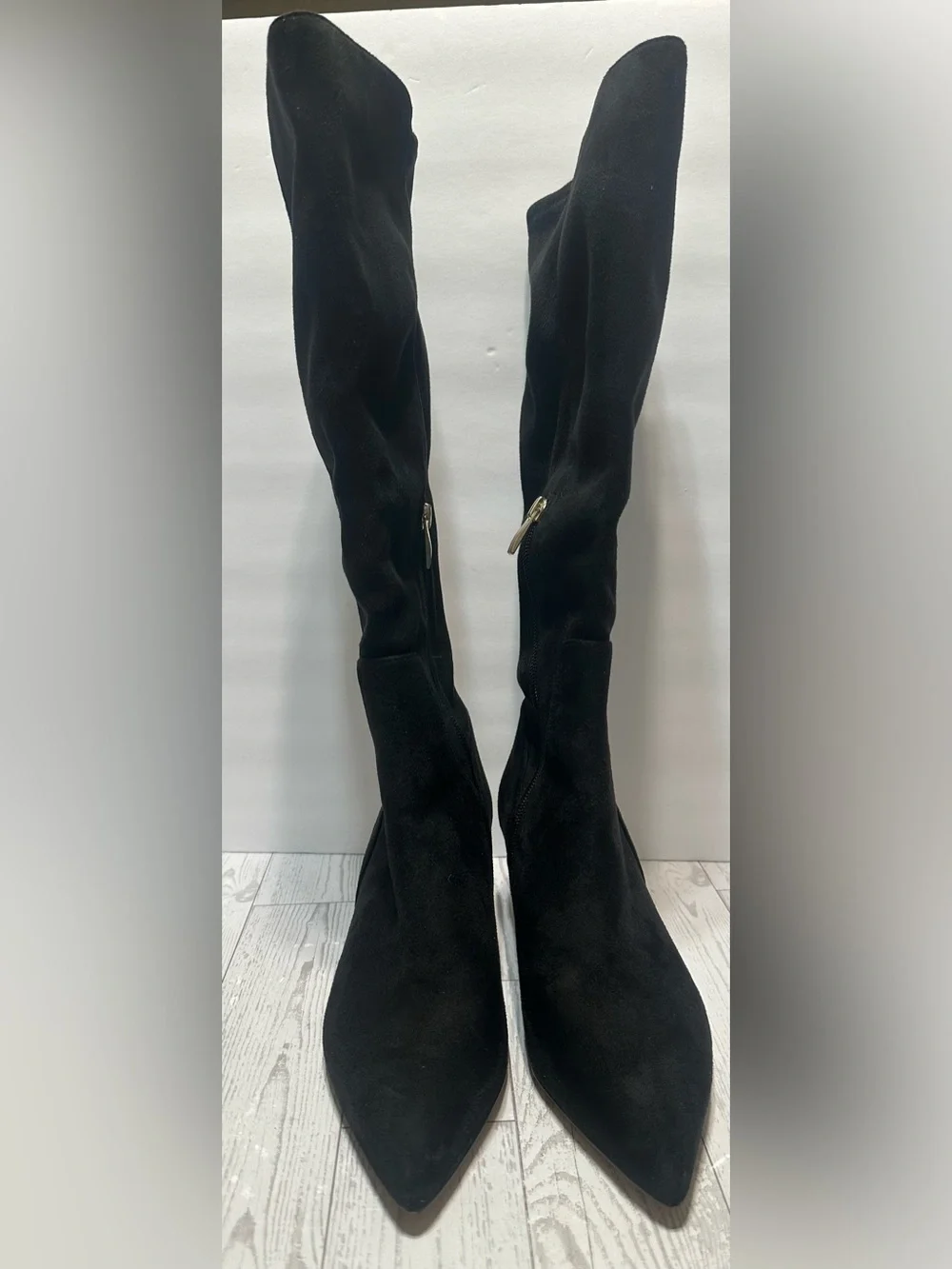 NWT - Nordstrom Rack Classic Black Faux-Suede Knee High Boots w/ Side Zip, Sz 6